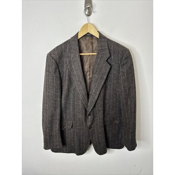 Western Outfitters Men 44 Blazer Tweed Wool Sports Coat Brown Herringbone